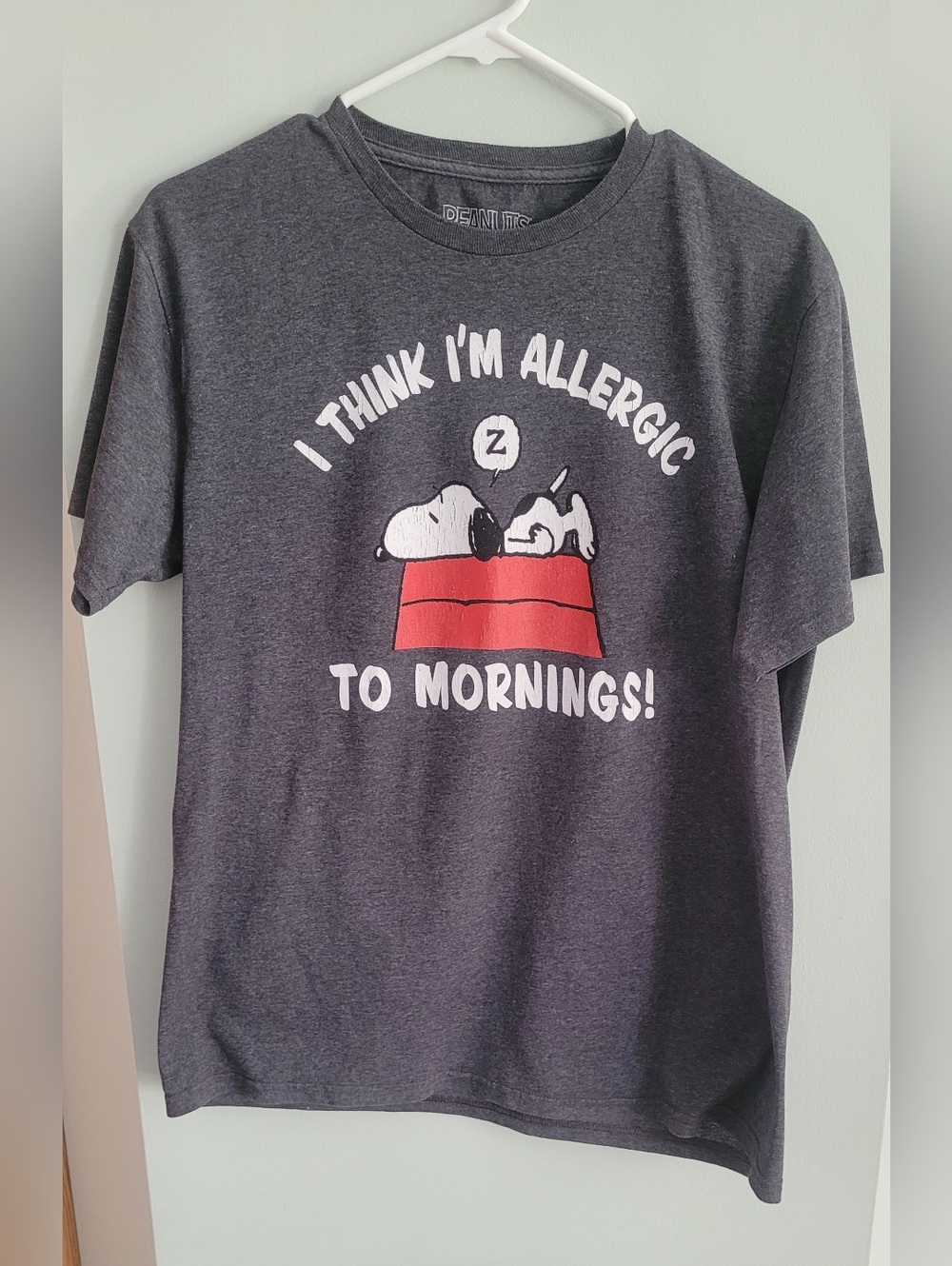 Peanuts Men's Charcoal Snoopy 'I Think I'm Allergic to Mornings' Tee